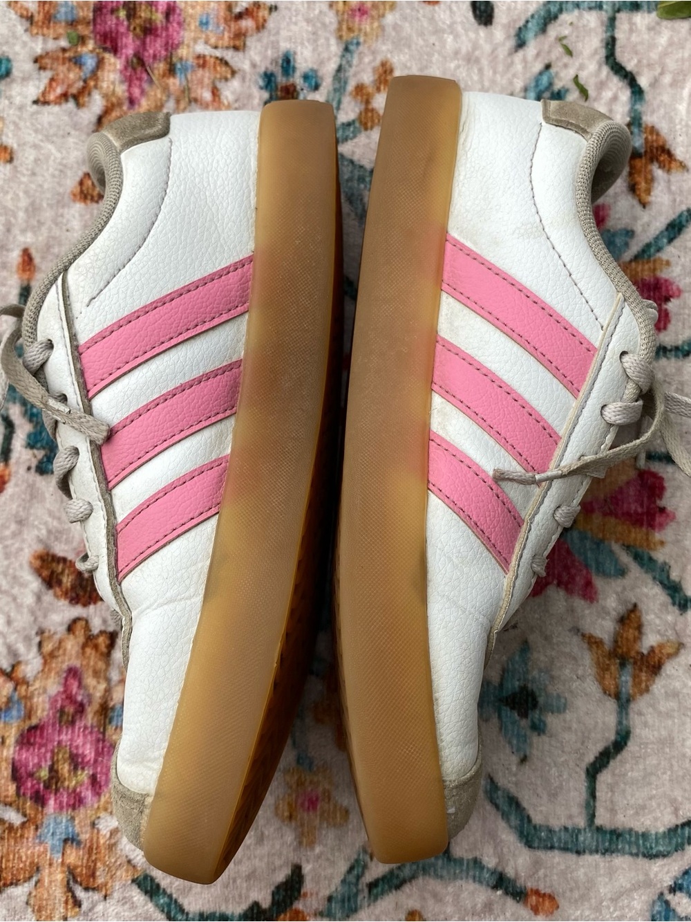 Adidas White Pink Leather Retro Trainers Sz 3y - Picture 4 of 6